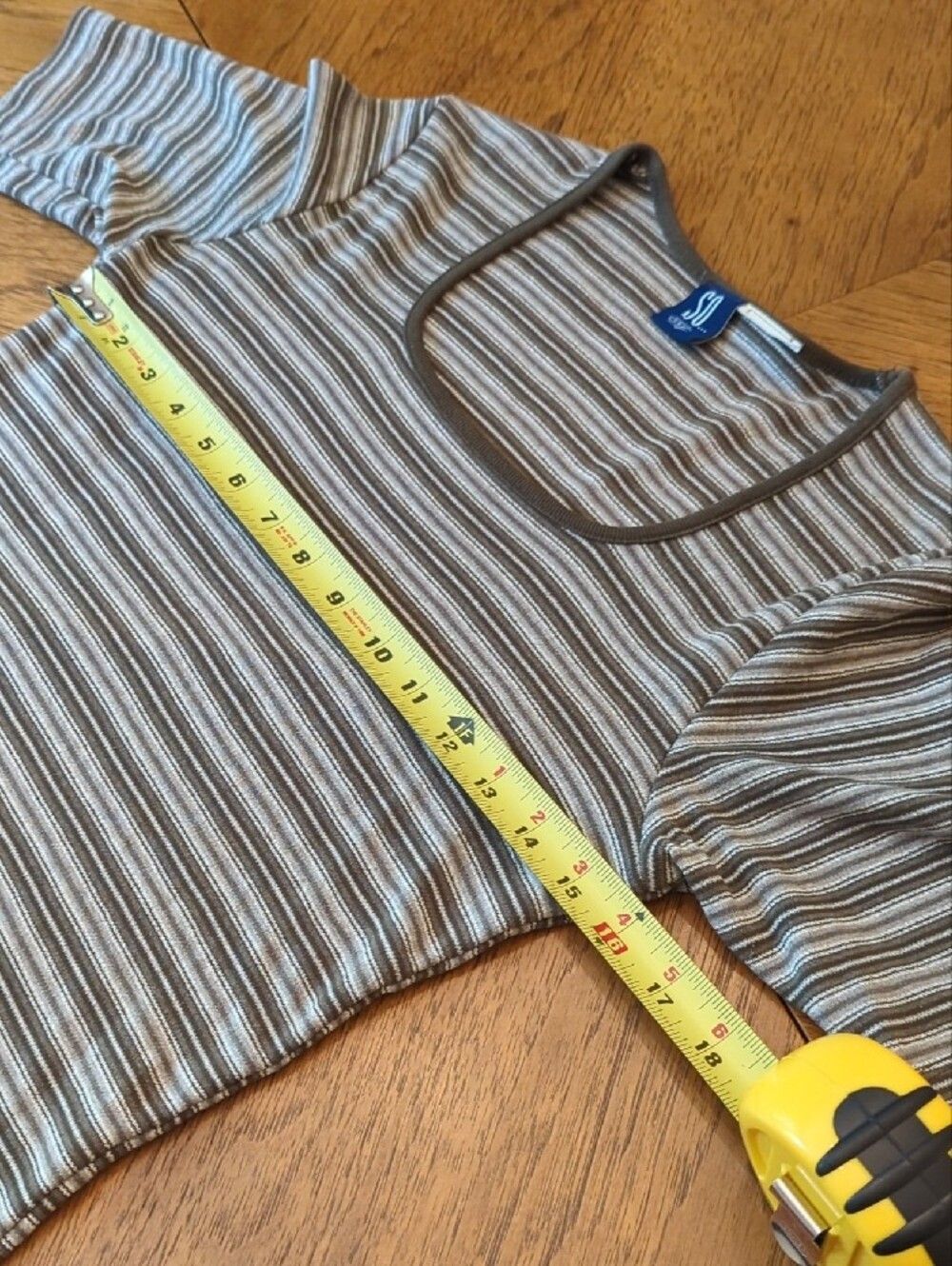 Brown & Cream Striped Scoop Neck Cropped Baby Tee Earth Tones Retro Basic - Picture 3 of 5